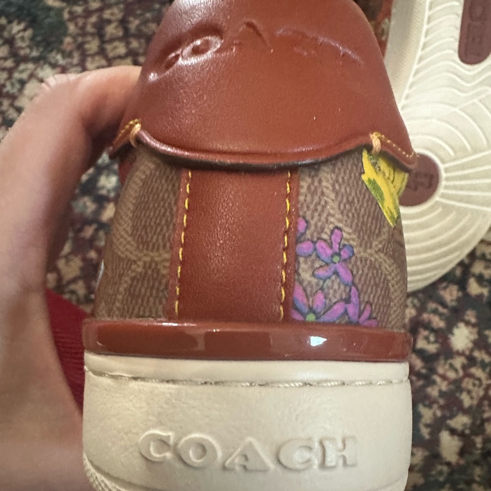 Coach women’s 9.5 B lowline Coated Canva Tan/Rust shoes sneakers floral with box - Picture 12 of 15